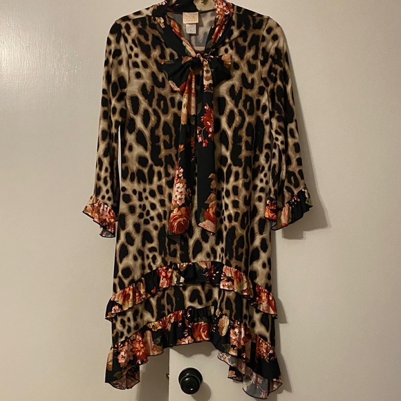 Zadie B'S Tops - Zadie B’s Leopard Print Tunic with Floral Ruffle